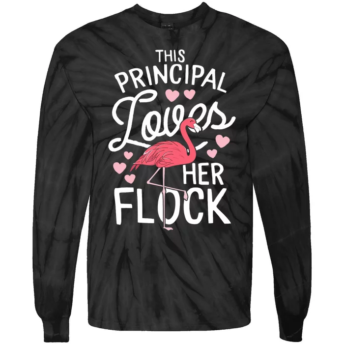 This Principal Loves Her Flock Flamingo Teacher School Gift Tie-Dye Long Sleeve Shirt