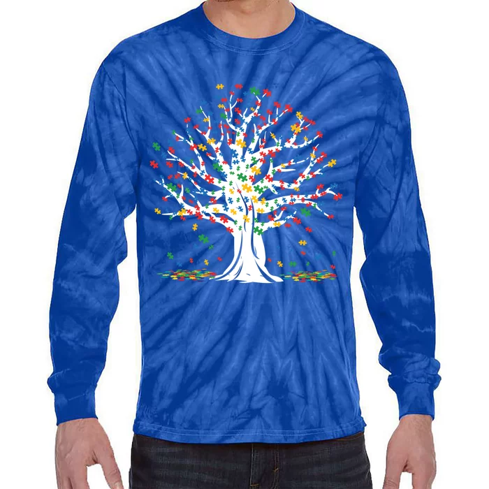 Tree Puzzle Love Special April Autism Awareness Gift Tie-Dye Long Sleeve Shirt