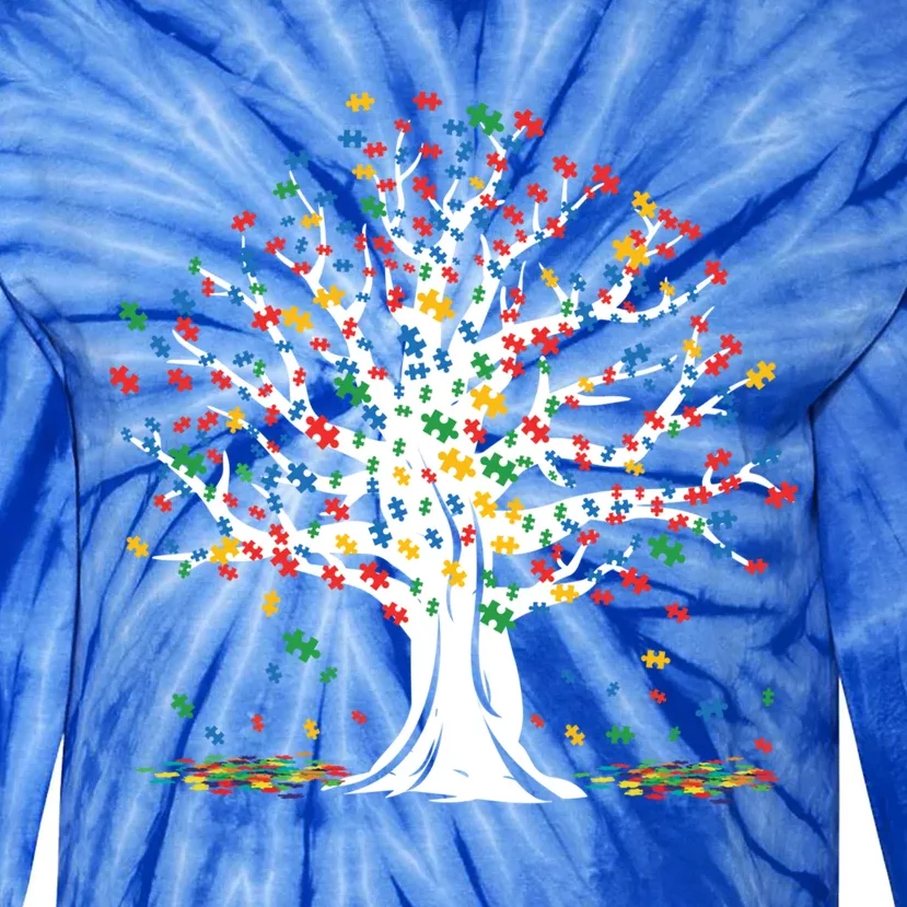 Tree Puzzle Love Special April Autism Awareness Gift Tie-Dye Long Sleeve Shirt