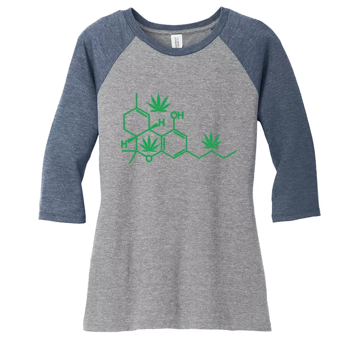 THC POT LEAF MOLECULE Women's Tri-Blend 3/4-Sleeve Raglan Shirt