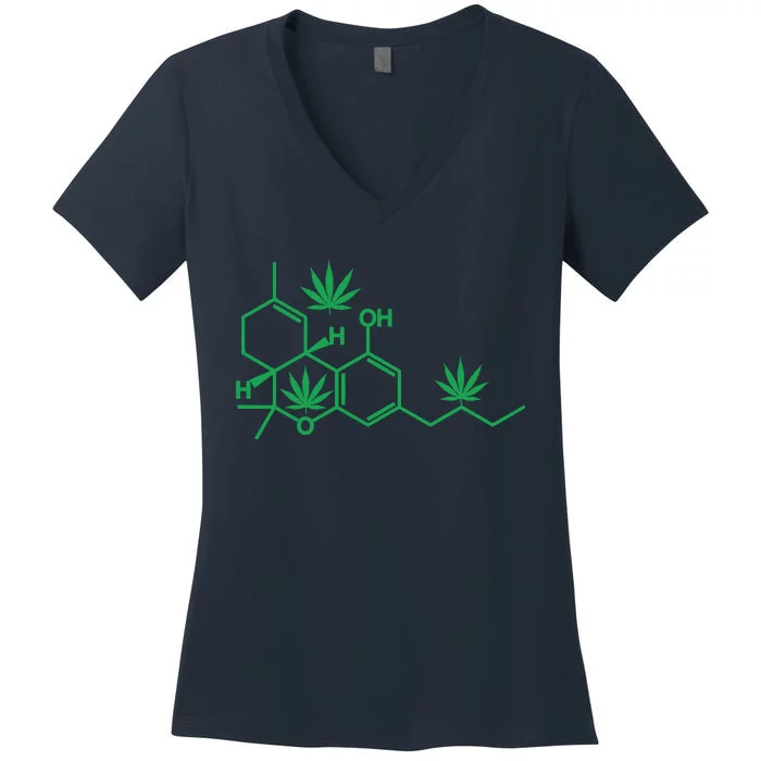 THC POT LEAF MOLECULE Women's V-Neck T-Shirt