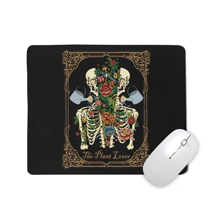 The Plant Lover Tarot Card Skeleton Skull Flowers Plants Mousepad