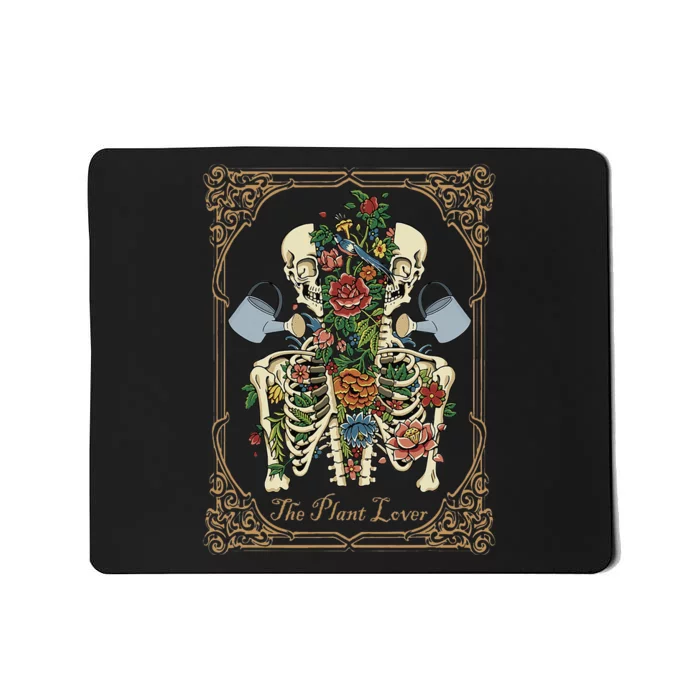 The Plant Lover Tarot Card Skeleton Skull Flowers Plants Mousepad