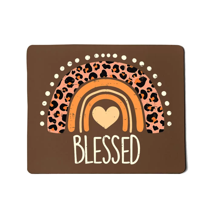 Thankful Pumpkin Leopard Boho Rainbow Happy Thanksgiving Mousepad