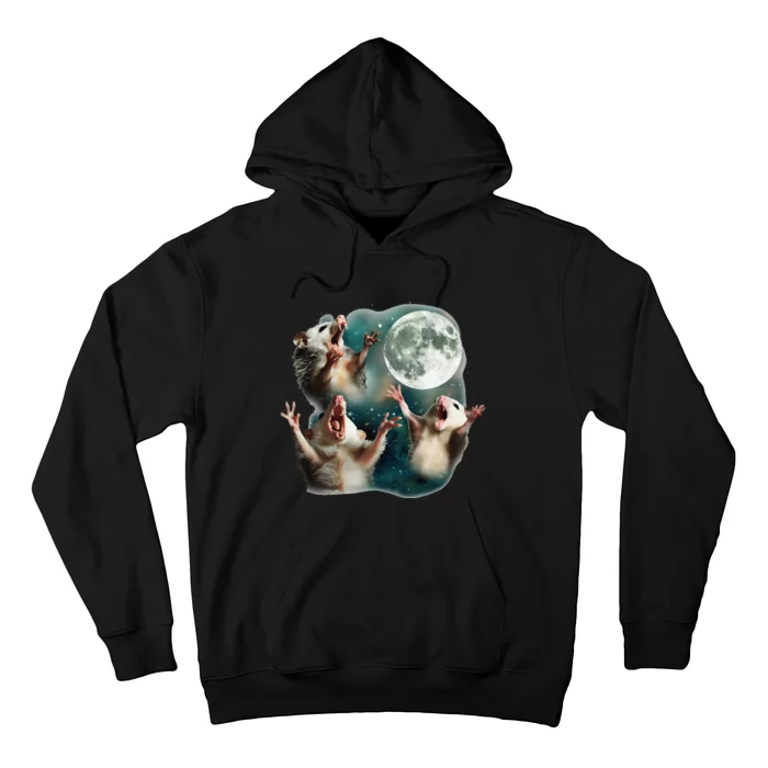 Three Possum Moon 3 Opossum Funny Weird Cursed Meme Hoodie