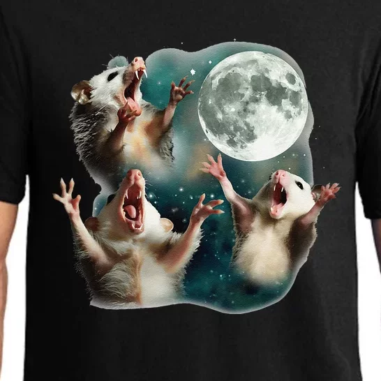 Three Possum Moon 3 Opossum Funny Weird Cursed Meme Pajama Set