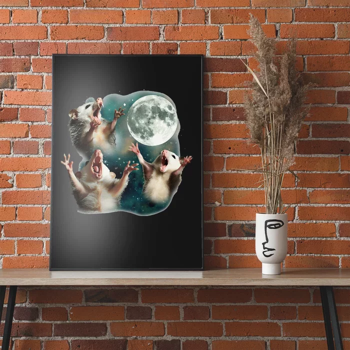 Three Possum Moon 3 Opossum Funny Weird Cursed Meme Poster