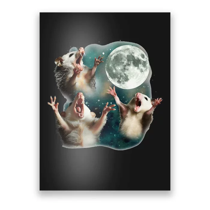 Three Possum Moon 3 Opossum Funny Weird Cursed Meme Poster