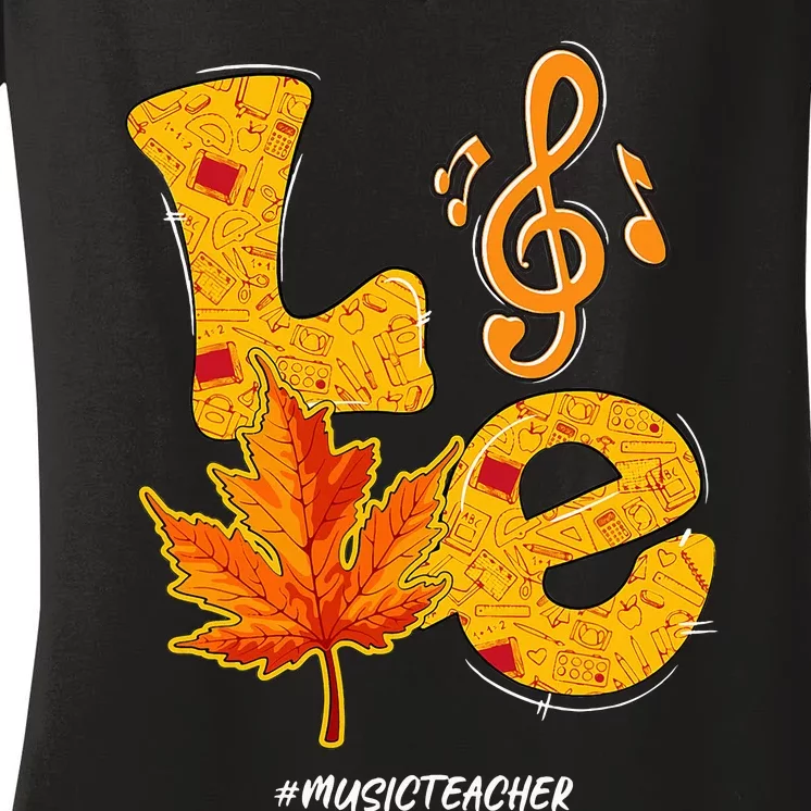 Thanksgiving Pumpkin Music Vibes for Autumn Women's V-Neck T-Shirt