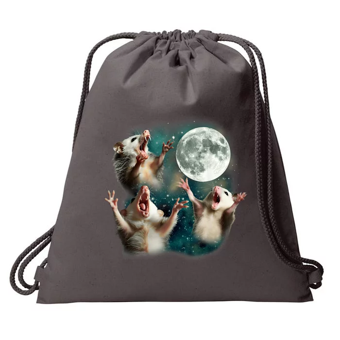 Three Possum Moon | 3 Opossum Funny Weird Cursed Meme Drawstring Bag