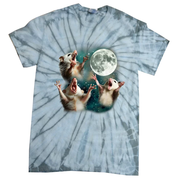 Three Possum Moon | 3 Opossum Funny Weird Cursed Meme Tie-Dye T-Shirt