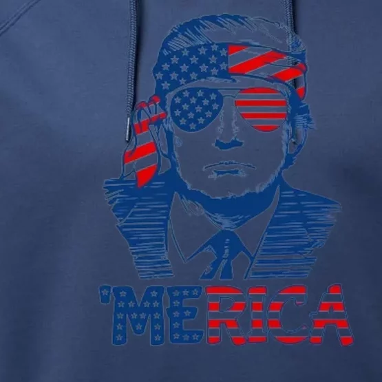 Trump Patriotic Merica Performance Fleece Hoodie