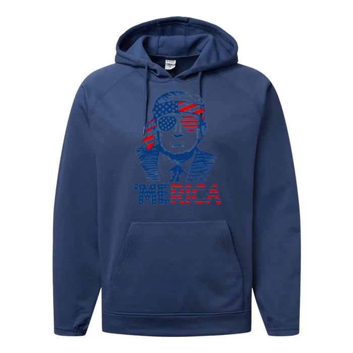 Trump Patriotic Merica Performance Fleece Hoodie