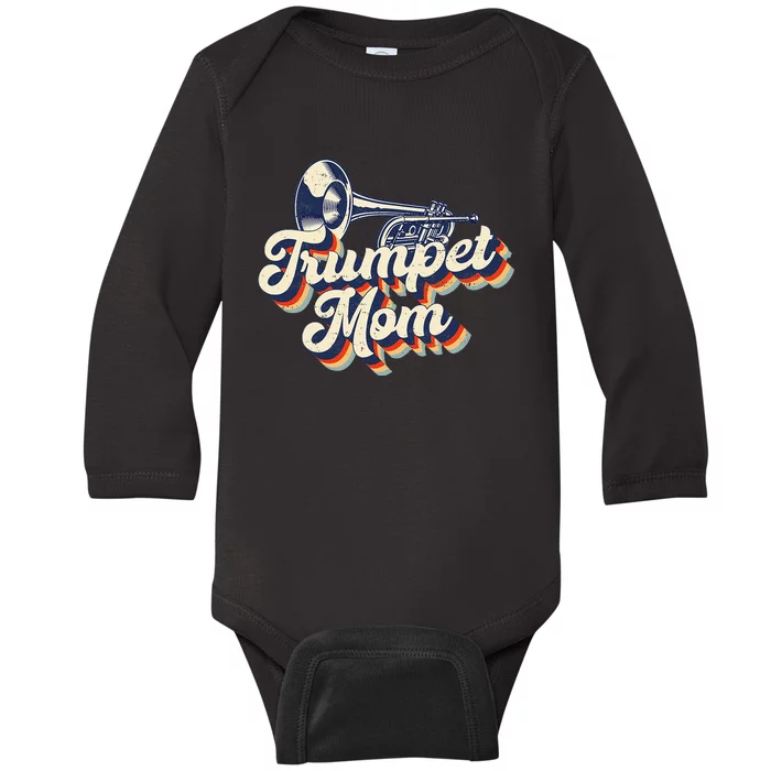 Trumpet Player Mom Mother Retro Vintage Trumpet Mom Baby Long Sleeve Bodysuit