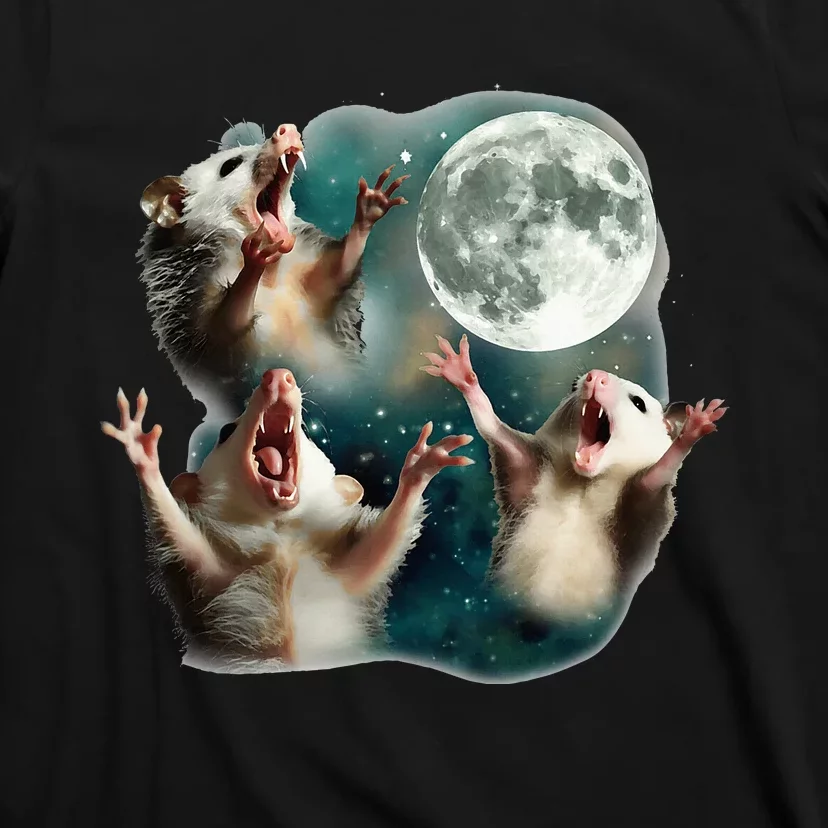 Three Possum Moon 3 Opossum Funny Weird Cursed Meme T-Shirt