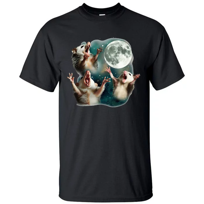 Three Possum Moon 3 Opossum Funny Weird Cursed Meme Tall T-Shirt