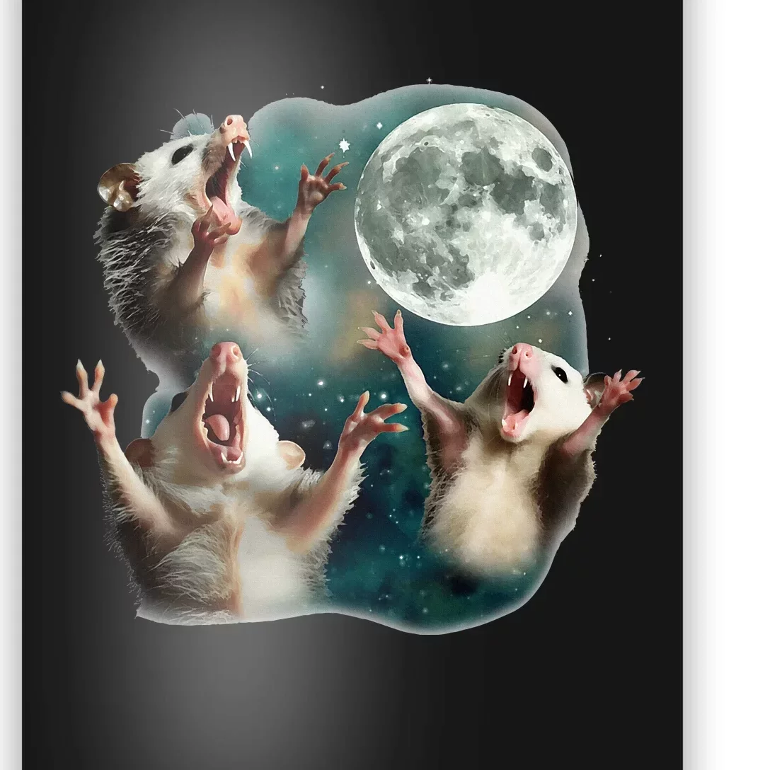 Three Possum Moon 3 Opossum Funny Weird Cursed Meme Poster