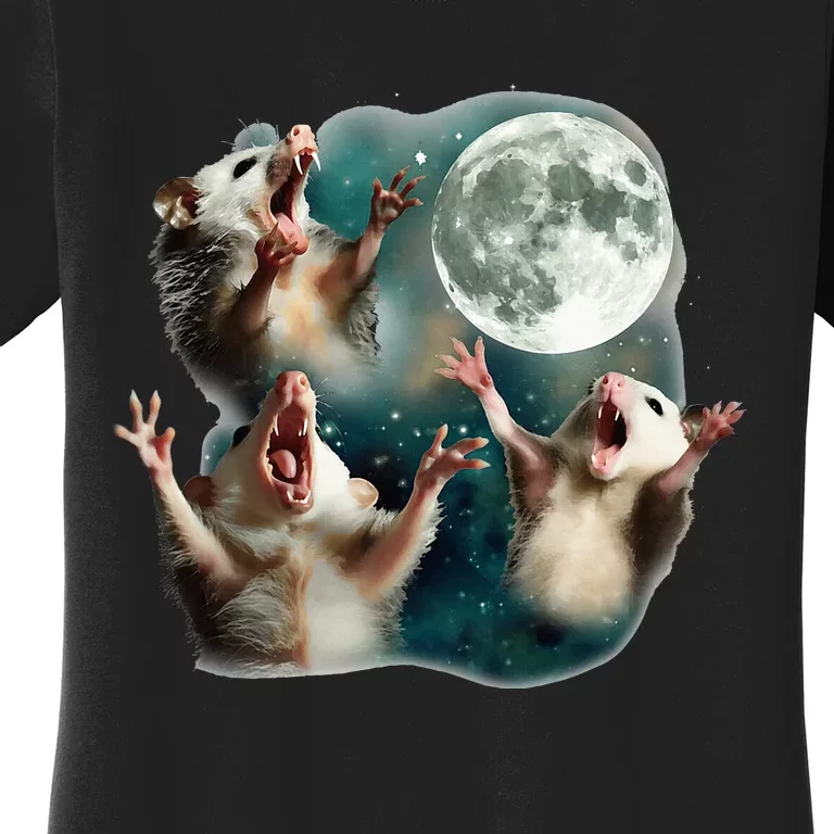 Three Possum Moon 3 Opossum Funny Weird Cursed Meme Women's T-Shirt