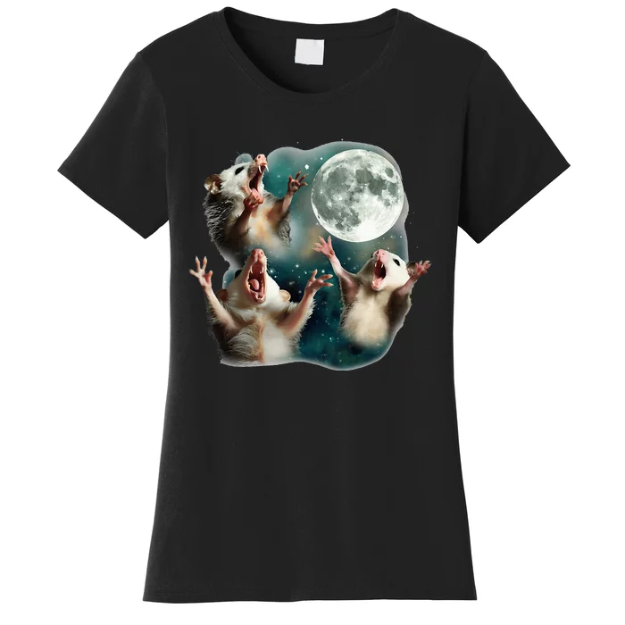 Three Possum Moon 3 Opossum Funny Weird Cursed Meme Women's T-Shirt