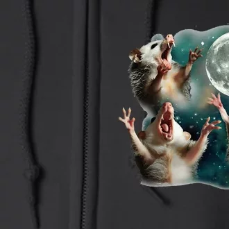 Three Possum Moon 3 Opossum Funny Weird Cursed Meme Full Zip Hoodie