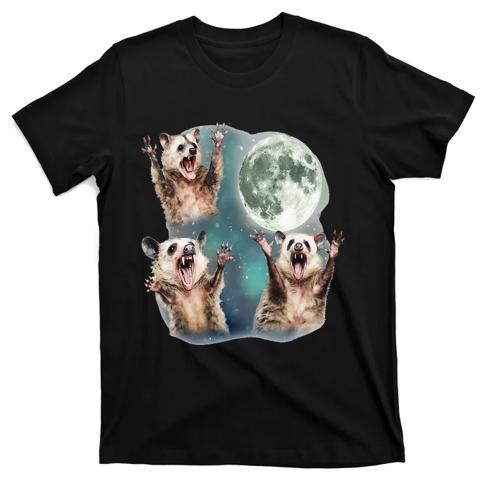 Three Possum Moon 3 Opossum And Dead Moon Weird Cursed Meme T-Shirt