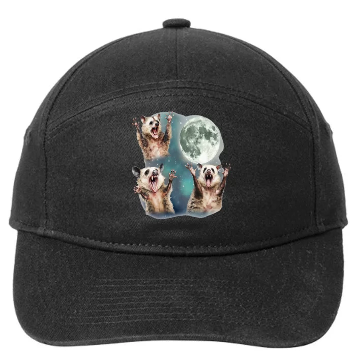 Three Possum Moon 3 Opossum And Dead Moon Weird Cursed Meme 7-Panel Snapback Hat