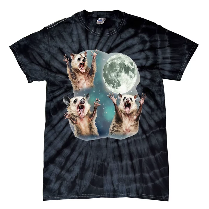 Three Possum Moon 3 Opossum And Dead Moon Weird Cursed Meme Tie-Dye T-Shirt