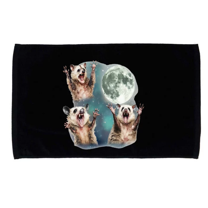 Three Possum Moon 3 Opossum And Dead Moon Weird Cursed Meme Microfiber Hand Towel