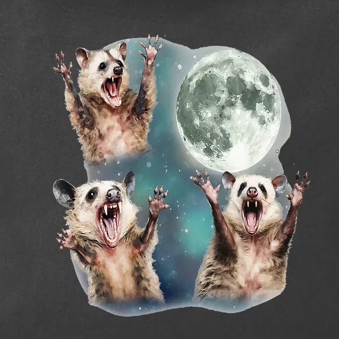 Three Possum Moon 3 Opossum And Dead Moon Weird Cursed Meme Zip Tote Bag