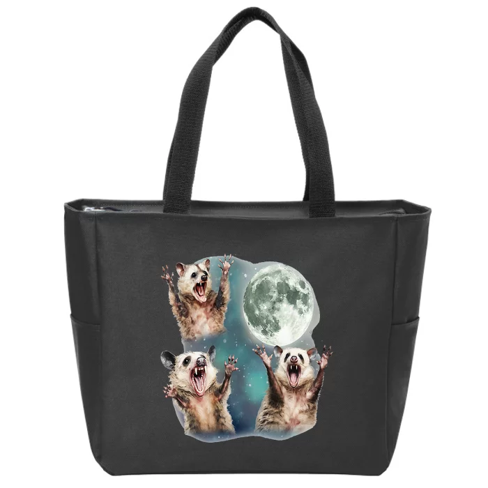 Three Possum Moon 3 Opossum And Dead Moon Weird Cursed Meme Zip Tote Bag