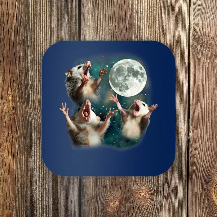 Three Possum Moon 3 Opossum Funny Weird Cursed Meme Coaster