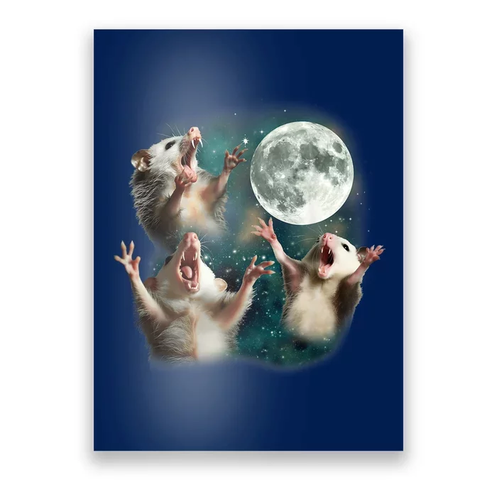 Three Possum Moon 3 Opossum Funny Weird Cursed Meme Poster