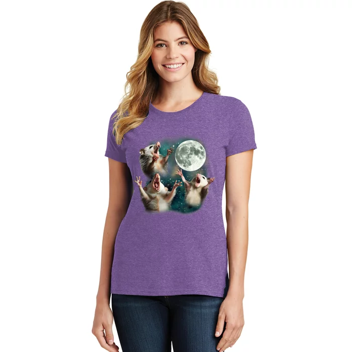 Three Possum Moon 3 Opossum Funny Weird Cursed Meme Women's T-Shirt