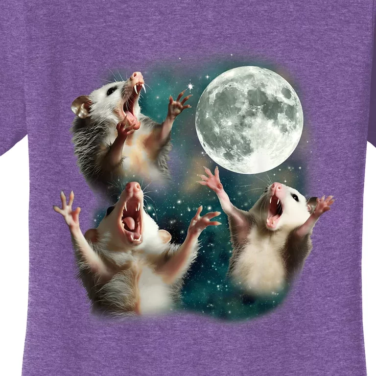 Three Possum Moon 3 Opossum Funny Weird Cursed Meme Women's T-Shirt