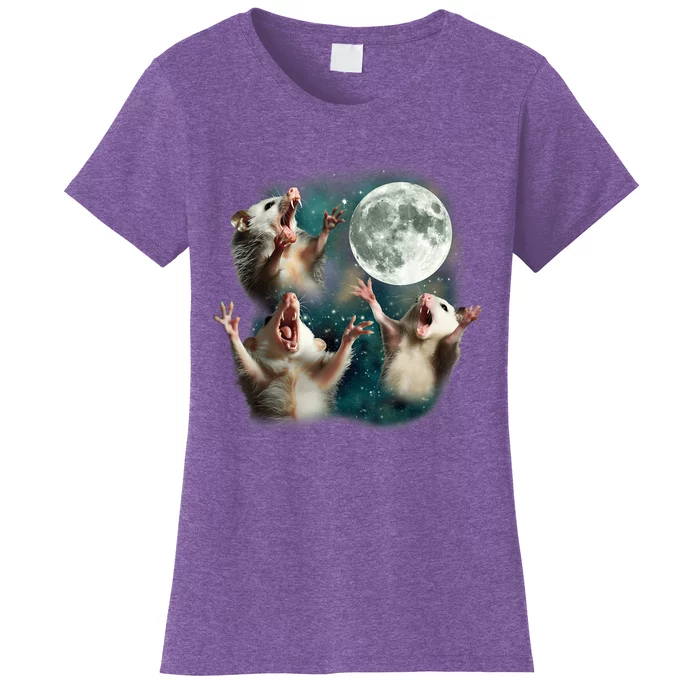 Three Possum Moon 3 Opossum Funny Weird Cursed Meme Women's T-Shirt