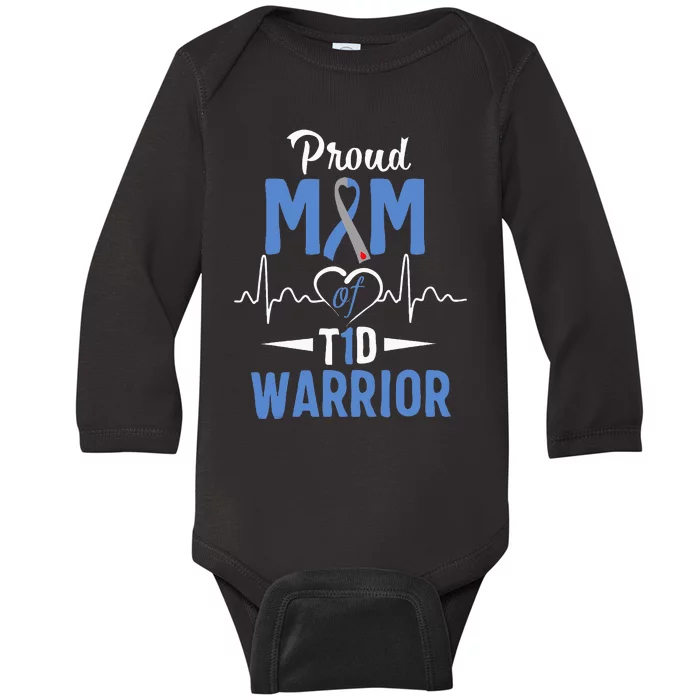 T1D Proud Mom Diabetes Awareness Type 1 Insulin Pancreas Baby Long Sleeve Bodysuit