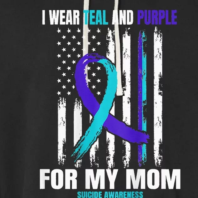 Teal Purple Mom Suicide Awareness Prevention American Flag Garment-Dyed Fleece Hoodie