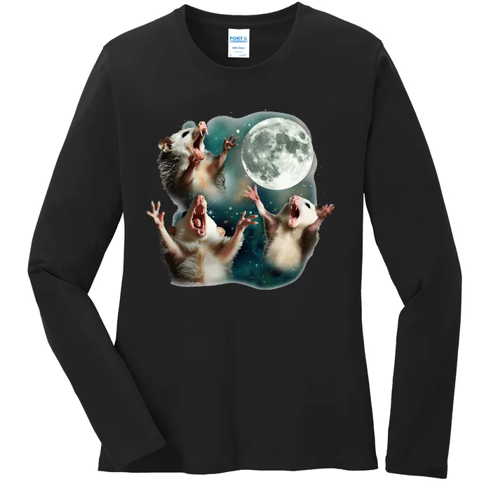 Three Possum Moon 3 Opossum Ladies Long Sleeve Shirt