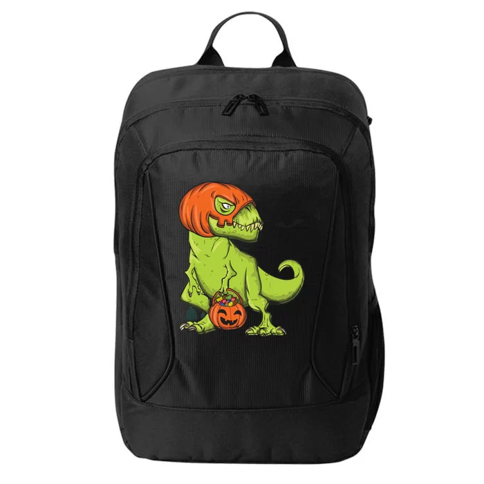 Trex Pumpkin Mask Costume Halloween Tyrannosaurus Dinosaur Cool Gift City Backpack