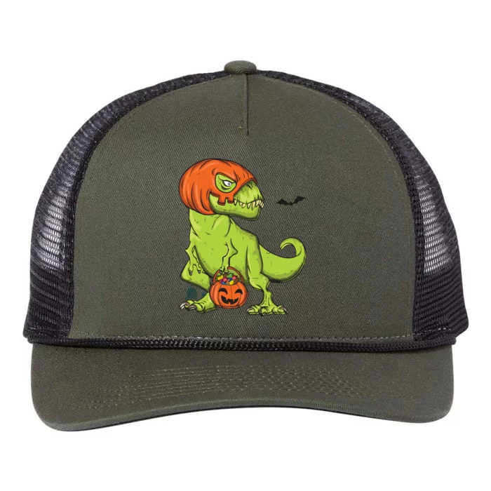 Trex Pumpkin Mask Costume Halloween Tyrannosaurus Dinosaur Cool Gift Retro Rope Trucker Hat Cap