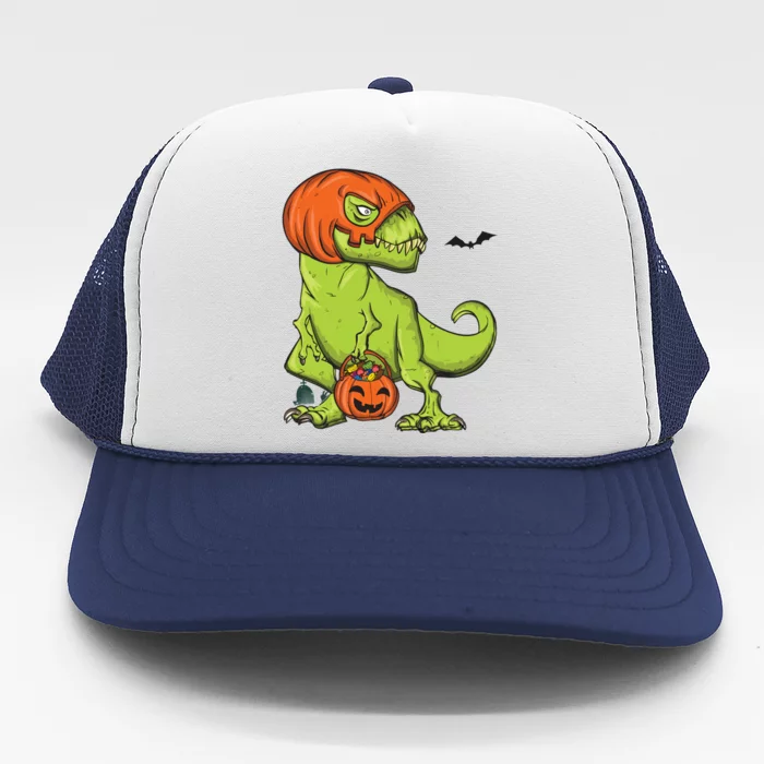 Trex Pumpkin Mask Costume Halloween Tyrannosaurus Dinosaur Cool Gift Trucker Hat