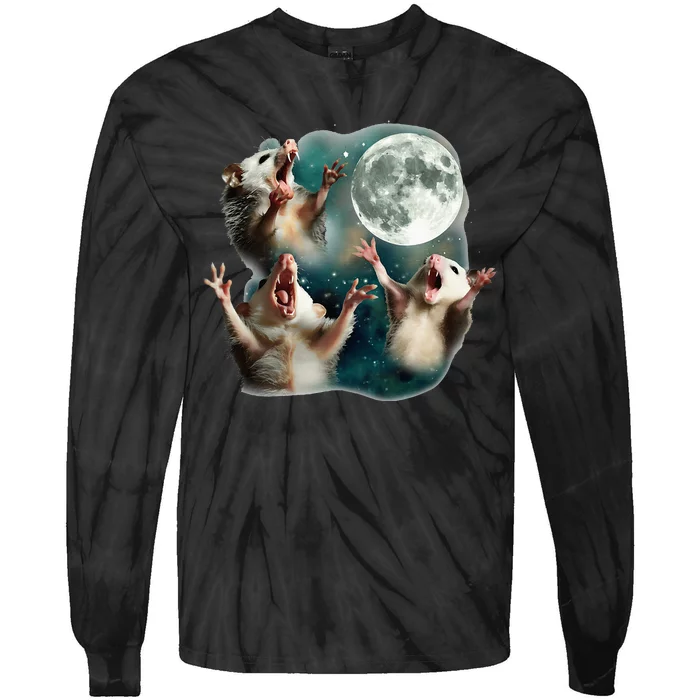 Three Possum Moon 3 Opossum Funny Weird Cursed Meme Tie-Dye Long Sleeve Shirt