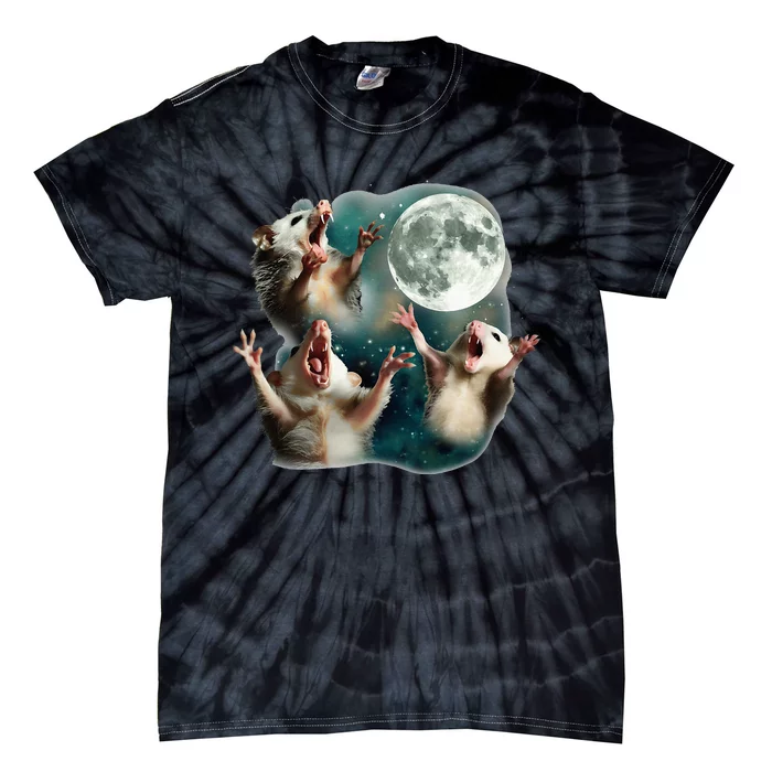 Three Possum Moon 3 Opossum Funny Weird Cursed Meme Tie-Dye T-Shirt