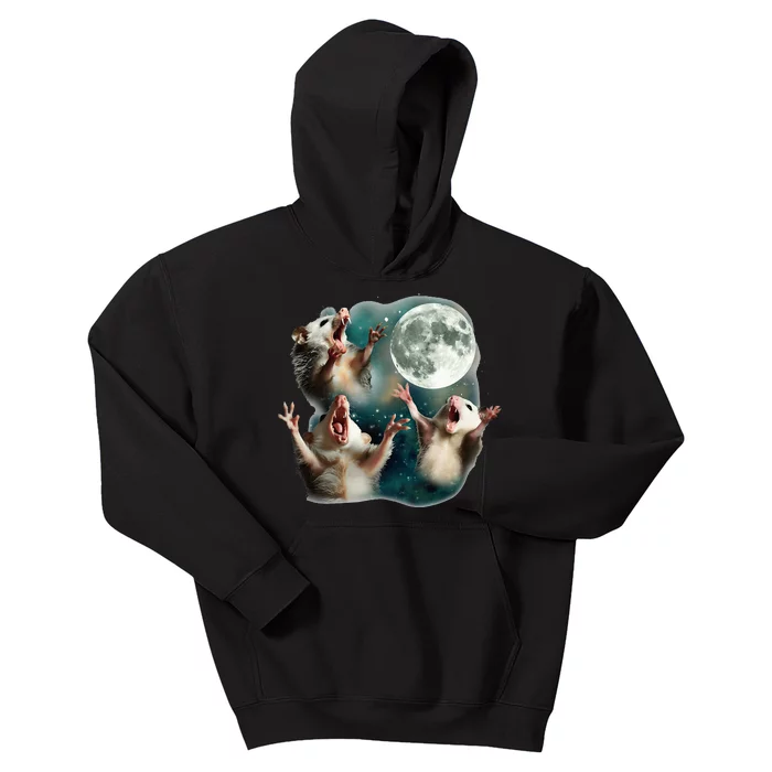 Three Possum Moon 3 Opossum Funny Weird Cursed Meme Kids Hoodie