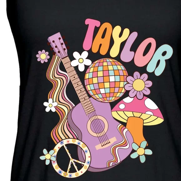 Taylor Personalized Name I Love Taylor Groovy 80s Ladies Essential Flowy Tank