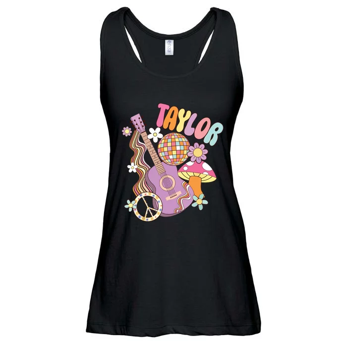 Taylor Personalized Name I Love Taylor Groovy 80s Ladies Essential Flowy Tank