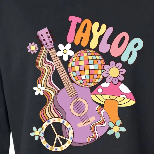 Taylor Personalized Name I Love Taylor Groovy 80s Cropped Pullover Crew