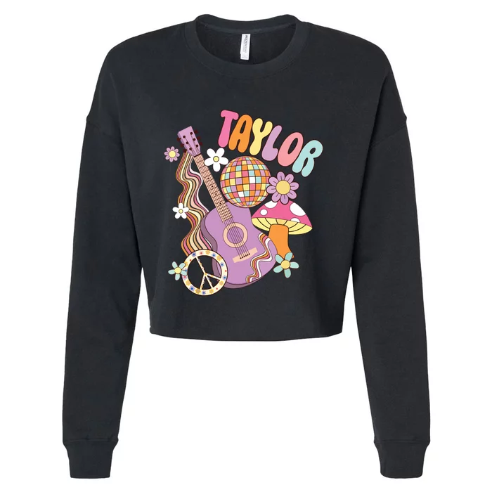 Taylor Personalized Name I Love Taylor Groovy 80s Cropped Pullover Crew