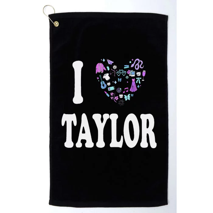 Taylor Personalized Name I Love Taylor Retro Heart 80S Platinum Collection Golf Towel