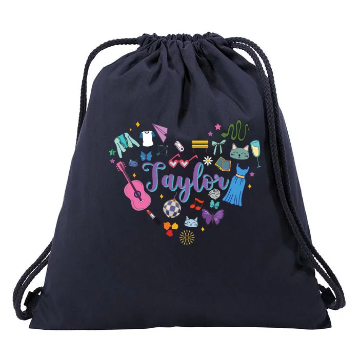 Taylor Personalized Name I Love Taylor Groovy 80S Drawstring Bag